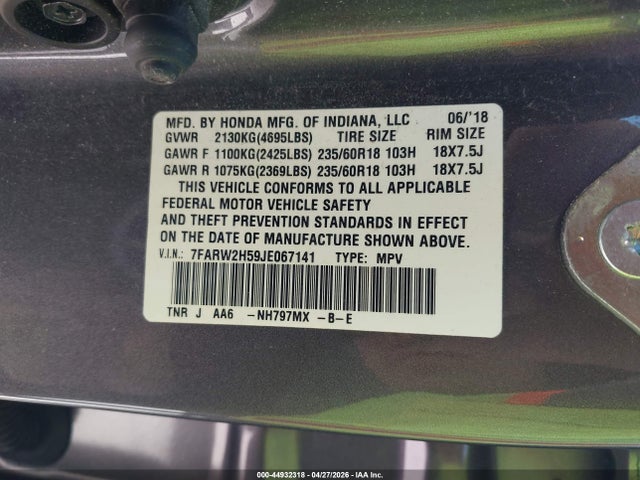 7FARW2H59JE067141 Honda CR-V EX