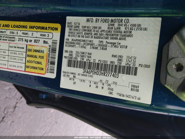 Ford FUSION SE 2017 3FA6P0HD3HR277403 Image 9