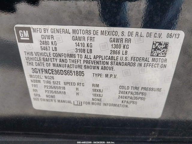 Aukcja sprzedaży 2013 Cadillac Srx Luxury Collection, vin: 3GYFNCE36DS651805, numer aukcji: 44932389