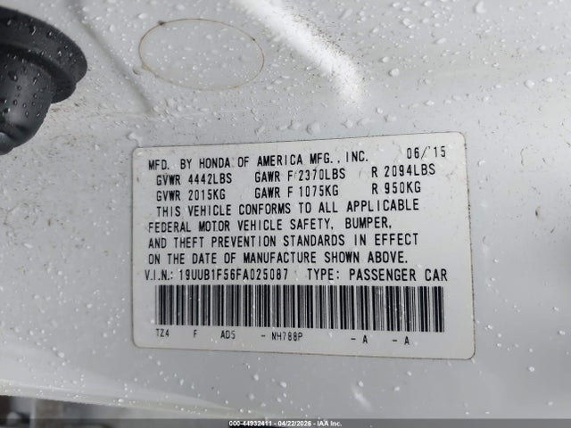 19UUB1F56FA025087 Acura TLX TECH