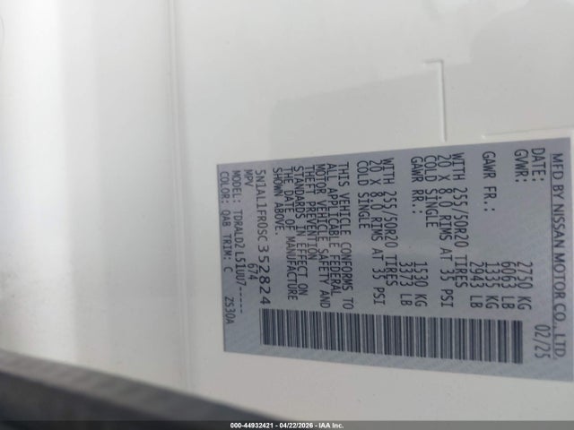 Aukcja sprzedaży 2025 Infiniti Qx60 Luxe, vin: 5N1AL1FR0SC352824, numer aukcji: 44932421