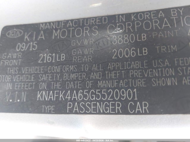 Aukcja sprzedaży 2016 Kia Forte Lx, vin: KNAFK4A65G5520901, numer aukcji: 44932422