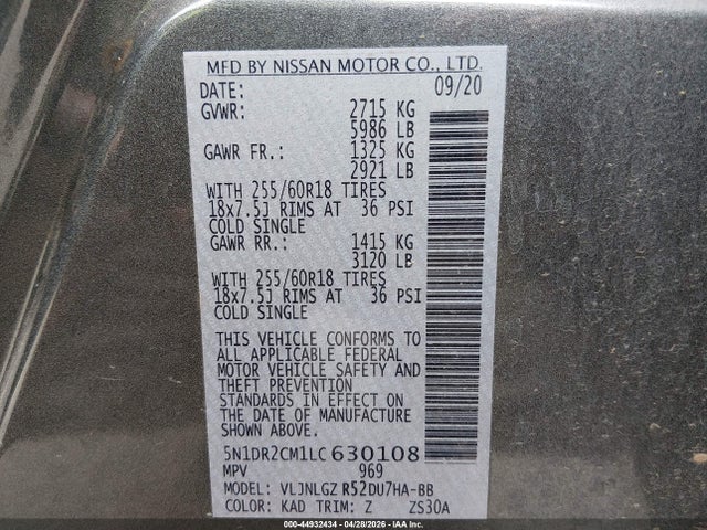 Nissan Pathfinder Sl 4wd 2020 5N1DR2CM1LC630108 Image 9
