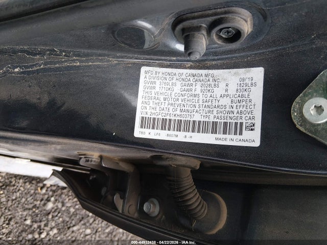 44932438 :رقم المزاد ، 2HGFC2F61KH603757 vin ، 2019 Honda Civic Lx مزاد بيع