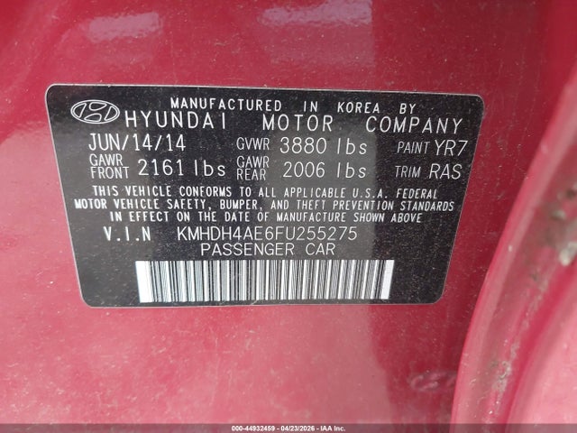KMHDH4AE6FU255275 Hyundai ELANTRA SE