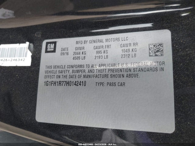 44932468 :رقم المزاد ، 1G1FH1R77H0142410 vin ، 2017 Chevrolet Camaro 2ss مزاد بيع