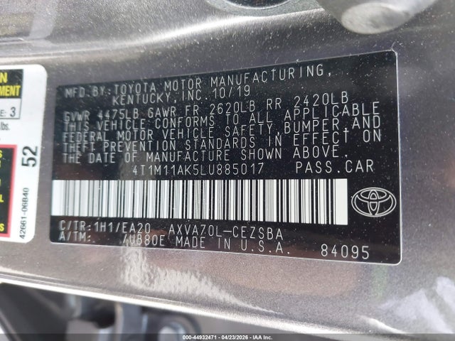 Toyota CAMRY SE 2020 4T1M11AK5LU885017 Image 9