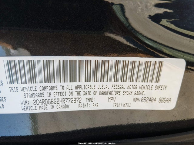 44932475 :رقم المزاد ، 2C4RDGBG2HR772872 vin ، 2017 Dodge Grand Caravan Se مزاد بيع
