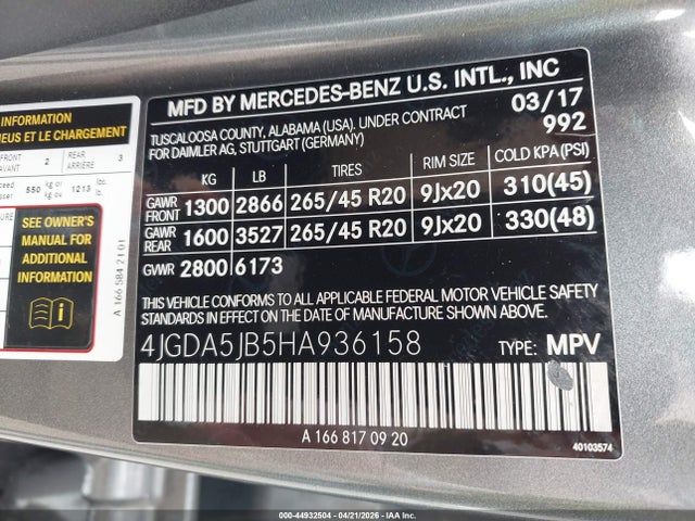 4JGDA5JB5HA936158 Mercedes-Benz GLE 350