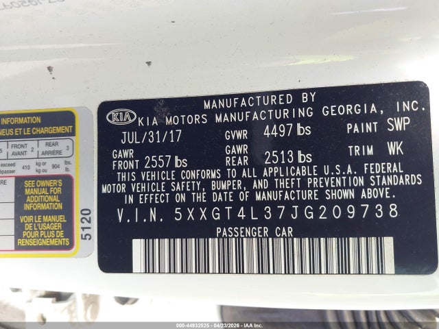 2018 Kia Optima Lx მანქანა იყიდება აუქციონზე, vin: 5XXGT4L37JG209738, აუქციონის ნომერი: 44932525