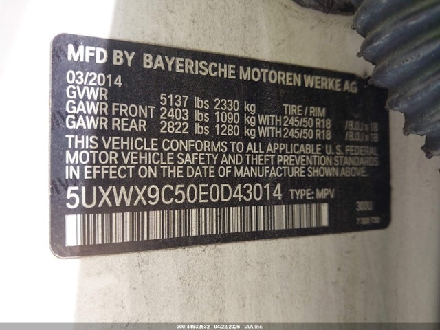 Продаж на аукціоні авто 2014 Bmw X3 Xdrive28i, vin: 5UXWX9C50E0D43014, номер лоту: 44932532