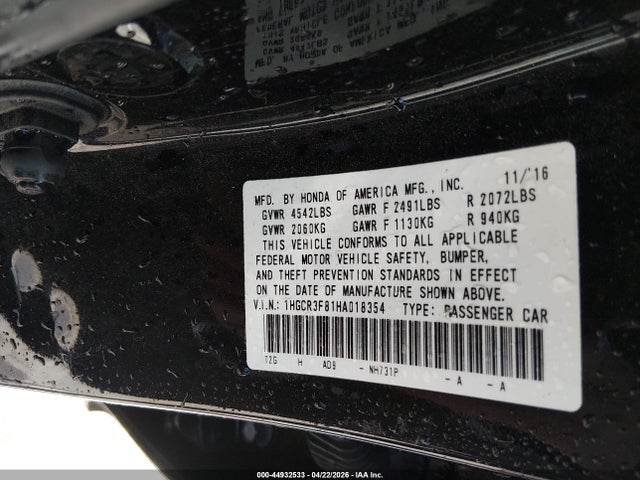 Aukcja sprzedaży 2017 Honda Accord Ex-l V6, vin: 1HGCR3F81HA018354, numer aukcji: 44932533
