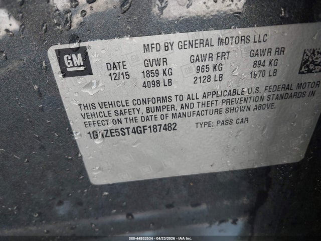 44932534 :رقم المزاد ، 1G1ZE5ST4GF187482 vin ، 2016 Chevrolet Malibu 1lt مزاد بيع