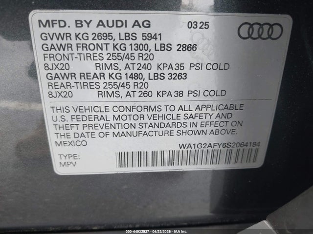 WA1G2AFY6S2064184 Audi Q5 Premium 55 Tfsi E S Line Quattro S Tronic