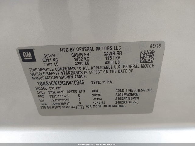 1GKS1CKJ3GR410346 GMC YUKON DENALI