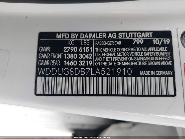 Aukcja sprzedaży 2020 Mercedes-benz S 560, vin: WDDUG8DB7LA521910, numer aukcji: 44932540