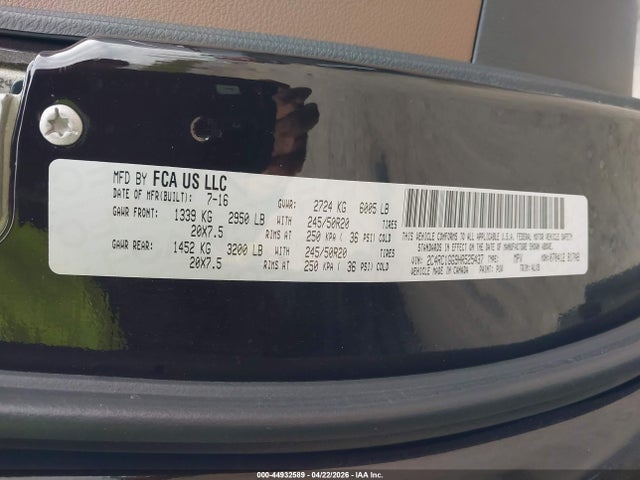 Aukcja sprzedaży 2017 Chrysler Pacifica Limited, vin: 2C4RC1GG9HR525437, numer aukcji: 44932589