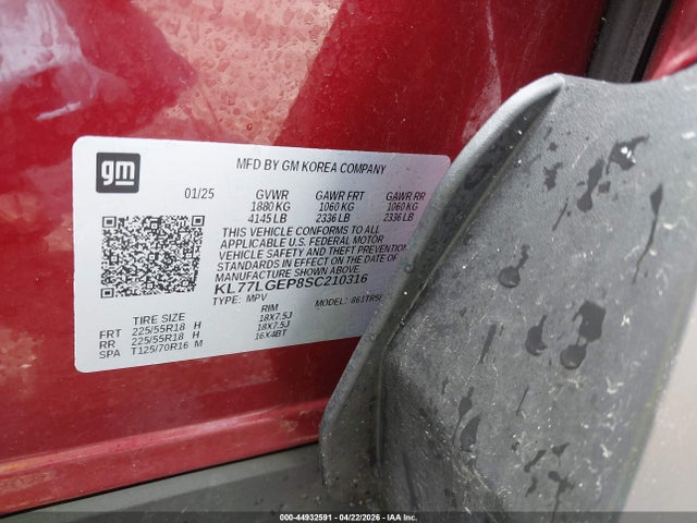 44932591 :رقم المزاد ، KL77LGEP8SC210316 vin ، 2025 Chevrolet Trax Fwd 1rs مزاد بيع