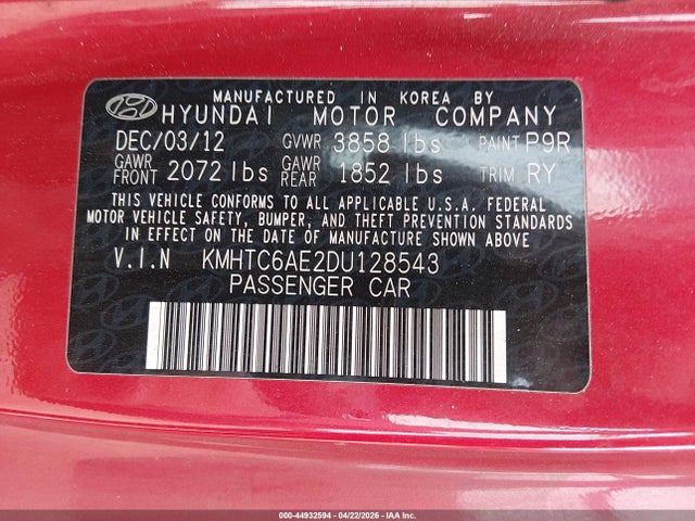 Продаж на аукціоні авто 2013 Hyundai Veloster Turbo W/black, vin: KMHTC6AE2DU128543, номер лоту: 44932594