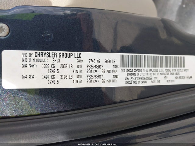 2013 Dodge Grand Caravan Se მანქანა იყიდება აუქციონზე, vin: 2C4RDGBG6DR799020, აუქციონის ნომერი: 44932612