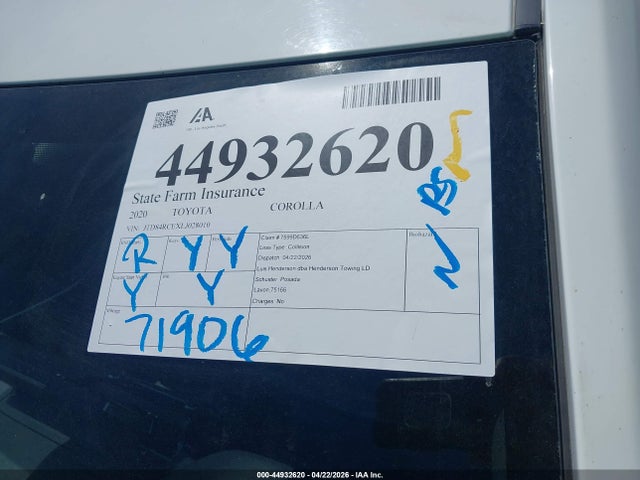 Продажа на аукционе авто 2020 Toyota Corolla Se, vin: JTDS4RCEXLJ028010, номер лота: 44932620