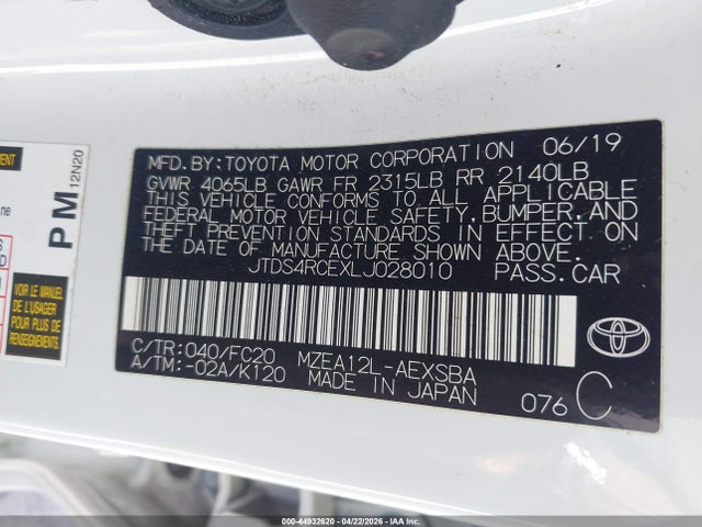 Продаж на аукціоні авто 2020 Toyota Corolla Se, vin: JTDS4RCEXLJ028010, номер лоту: 44932620