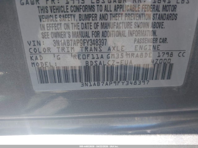 3N1AB7AP9FY348397 Nissan SENTRA S