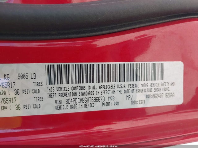 Aukcja sprzedaży 2017 Dodge Journey Se, vin: 3C4PDCAB6HT696673, numer aukcji: 44932653