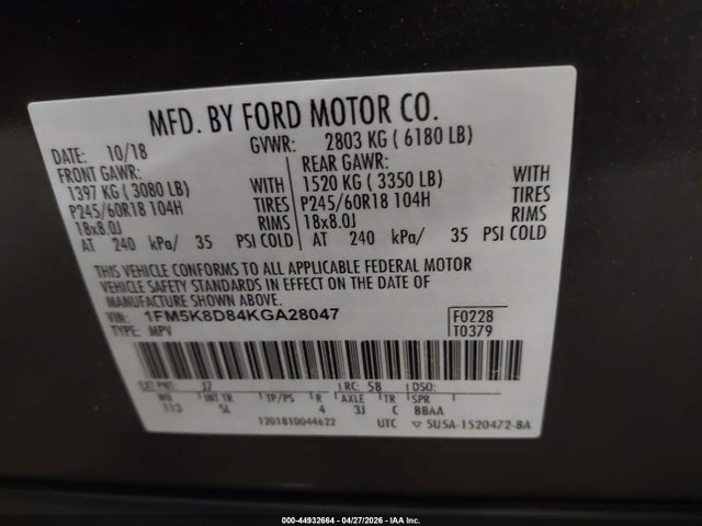 Aukcja sprzedaży 2019 Ford Explorer Xlt, vin: 1FM5K8D84KGA28047, numer aukcji: 44932664