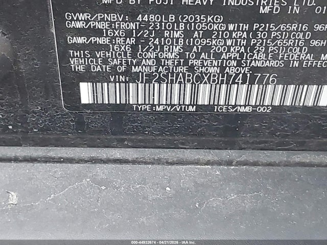 Aukcja sprzedaży 2011 Subaru Forester 2.5x, vin: JF2SHABCXBH741776, numer aukcji: 44932674