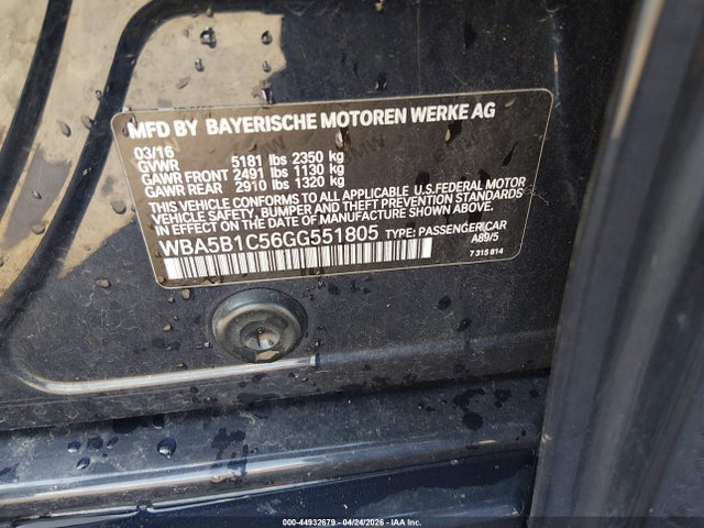 Продажа на аукционе авто 2016 Bmw 535i, vin: WBA5B1C56GG551805, номер лота: 44932679
