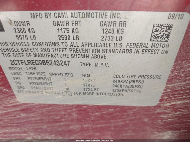 Продажа на аукционе авто 2011 Gmc Terrain Sle-1, vin: 2CTFLREC9B6243247, номер лота: 44932684