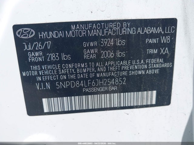 Продаж на аукціоні авто 2018 Hyundai Elantra Value Edition, vin: 5NPD84LF6JH254852, номер лоту: 44932693