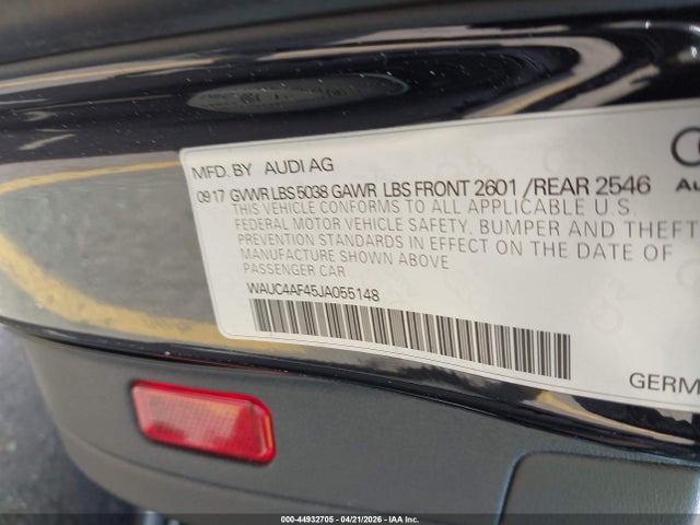 2018 Audi S4 3.0t Premium Plus მანქანა იყიდება აუქციონზე, vin: WAUC4AF45JA055148, აუქციონის ნომერი: 44932705