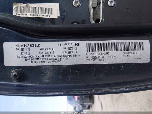 Продаж на аукціоні авто 2018 Chrysler 300 300s, vin: 2C3CCABG0JH261957, номер лоту: 44932707