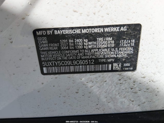 2020 Bmw X3 Xdrive30i მანქანა იყიდება აუქციონზე, vin: 5UXTY5C09L9C60512, აუქციონის ნომერი: 44932723