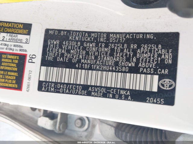 Toyota CAMRY LE 2017 4T1BF1FK2HU443580 Image 9