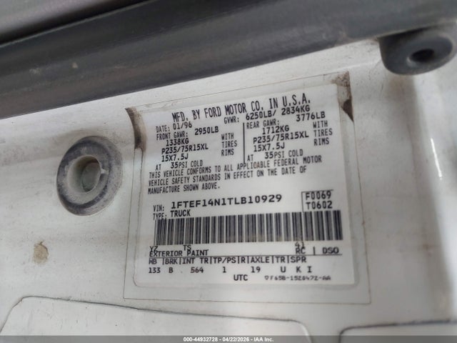 Продажа на аукционе авто 1996 Ford F150, vin: 1FTEF14N1TLB10929, номер лота: 44932728
