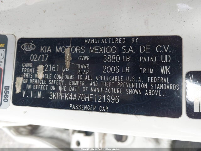 Aukcja sprzedaży 2017 Kia Forte Lx, vin: 3KPFK4A76HE121996, numer aukcji: 44932743