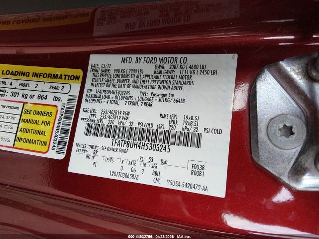 Aukcja sprzedaży 2017 Ford Mustang Ecoboost Premium, vin: 1FATP8UH4H5303245, numer aukcji: 44932756