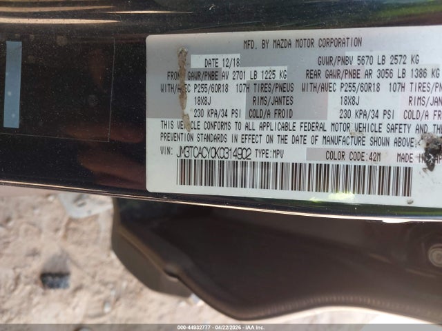 Продаж на аукціоні авто 2019 Mazda Cx-9 Touring, vin: JM3TCACY0K0314902, номер лоту: 44932777
