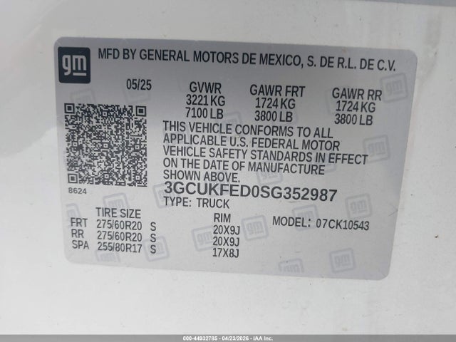 Aukcja sprzedaży 2025 Chevrolet Silverado 1500 4wd  Short Bed Lt Trail Boss, vin: 3GCUKFED0SG352987, numer aukcji: 44932785
