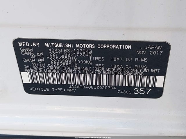 JA4AR3AU8JZ029704 Mitsubishi Outlander Sport 2.0 Le