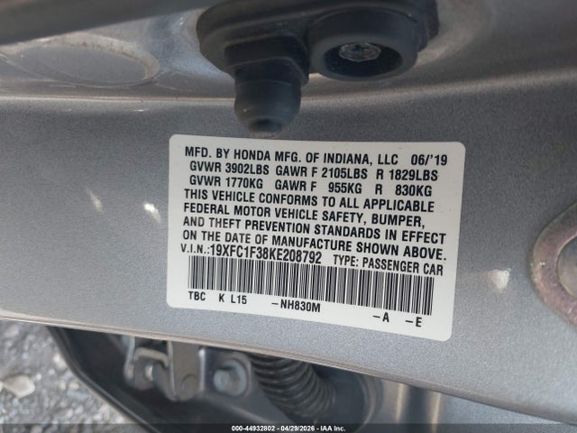Aukcja sprzedaży 2019 Honda Civic Ex, vin: 19XFC1F38KE208792, numer aukcji: 44932802