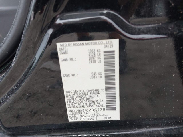 Продажа на аукционе авто 2019 Nissan Altima 2.5 Sl, vin: 1N4BL4EV5KC236579, номер лота: 44932823