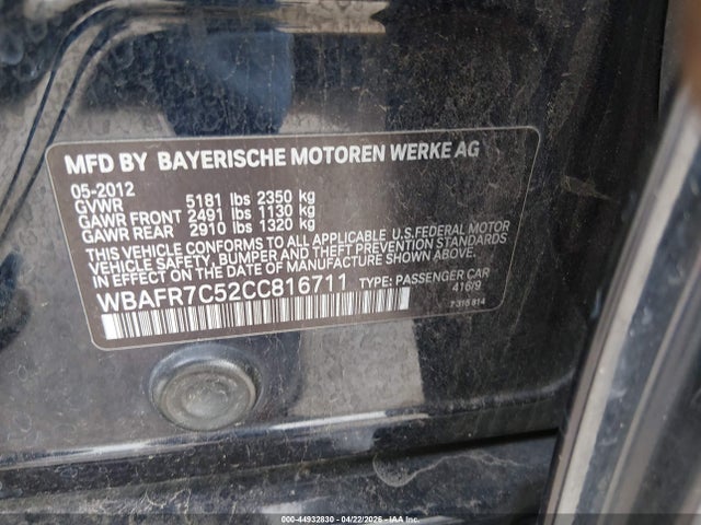 44932830 :رقم المزاد ، WBAFR7C52CC816711 vin ، 2012 Bmw 535i مزاد بيع