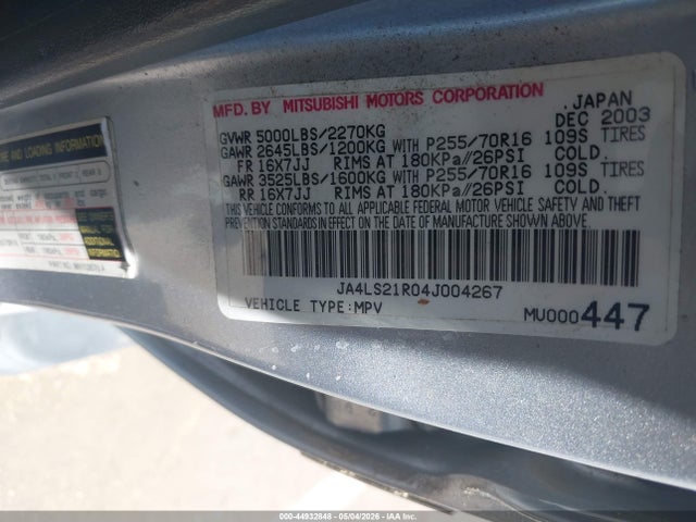 44932848 :رقم المزاد ، JA4LS21R04J004267 vin ، 2004 Mitsubishi Montero Sport Ls مزاد بيع
