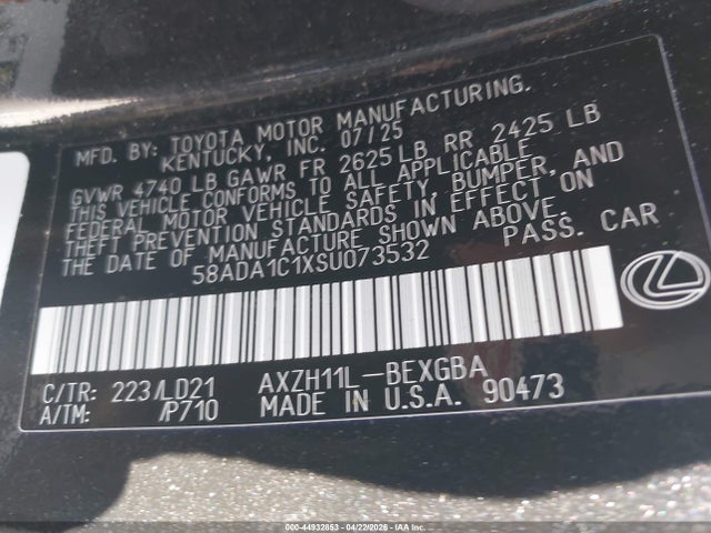 Продажа на аукционе авто 2025 Lexus Es 300h, vin: 58ADA1C1XSU073532, номер лота: 44932853