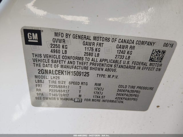 2GNALCEK1H1509125 Chevrolet EQUINOX LT