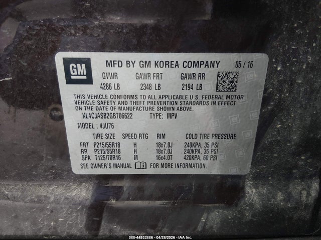 Aukcja sprzedaży 2016 Buick Encore, vin: KL4CJASB2GB706622, numer aukcji: 44932886